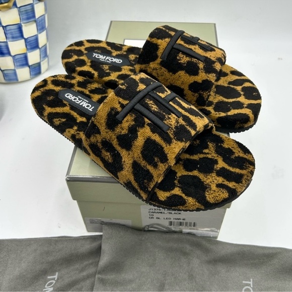 Men’s tom Ford leopard print Terry sandals size 10 made in Italy main image 9